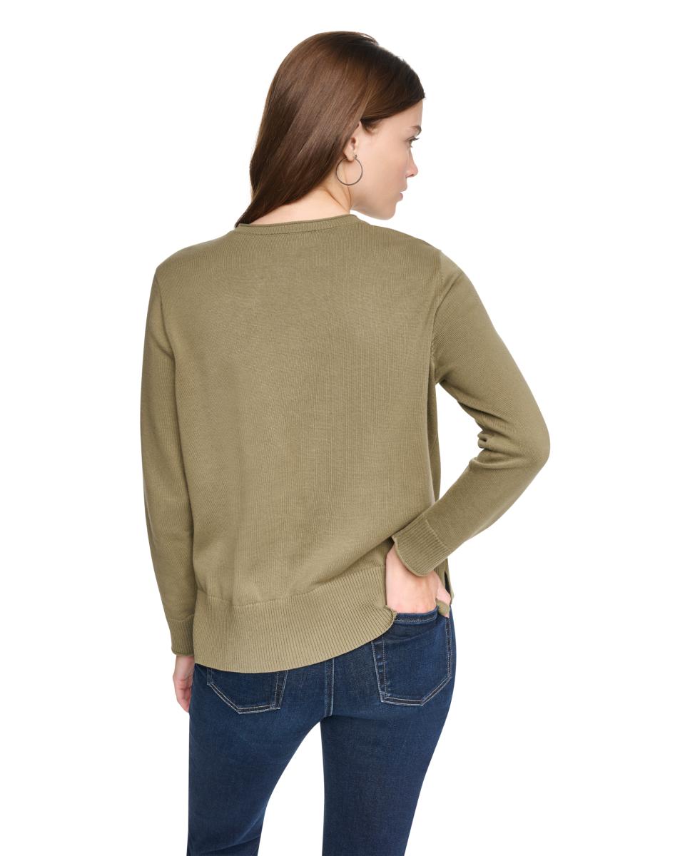 Camisola de Malha de Decote Redondo com Logótipo de Brilhantes Tipo Camuflagem Verde-militar-2