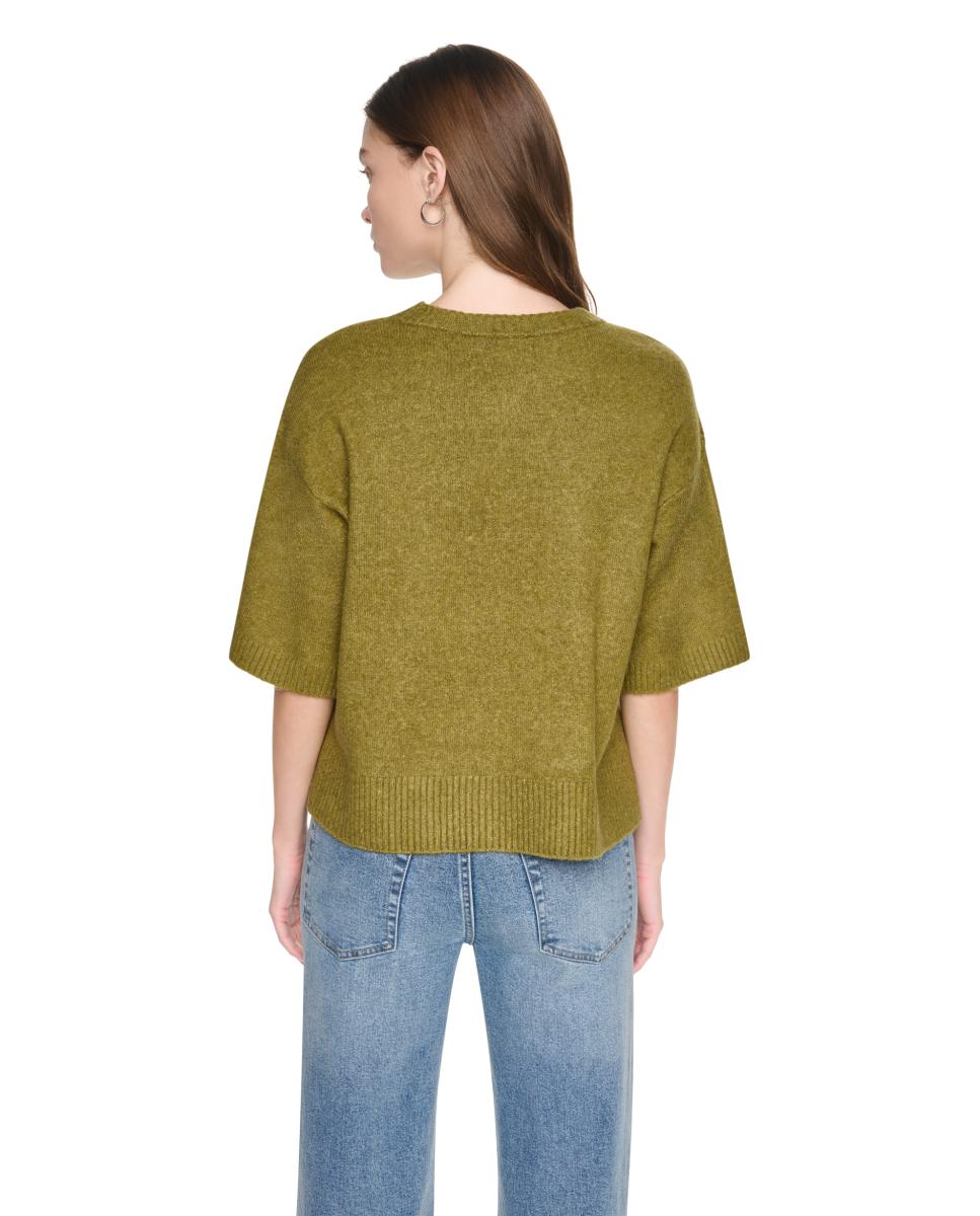 Camisola de Malha com Manga 3/4 e Decote Redondo Verde-4