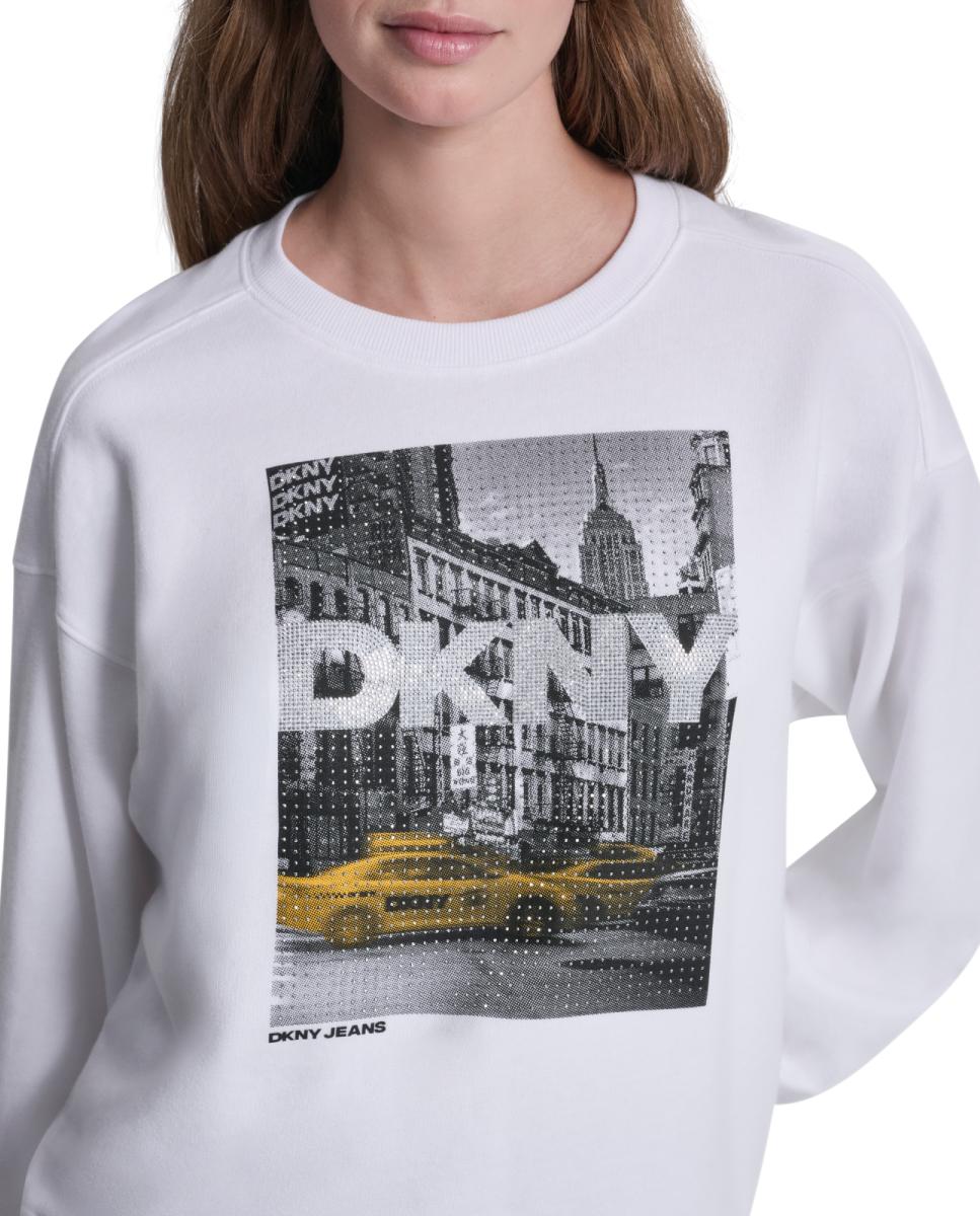 Sudadera de mujer con foto y strass - Dkny Jeans - Gris claro Gris claro-4