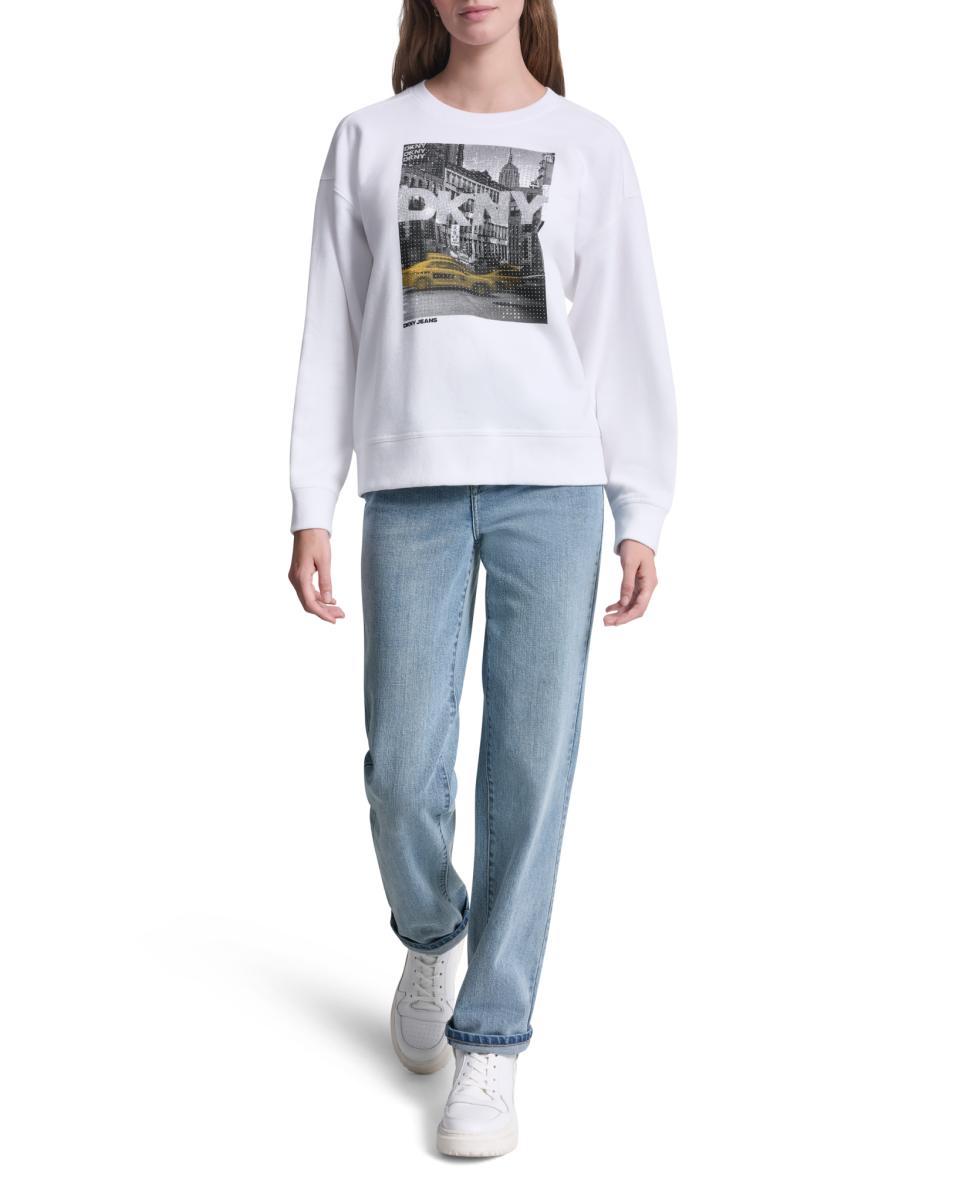Sudadera de mujer con foto y strass - Dkny Jeans - Gris claro Gris claro-5