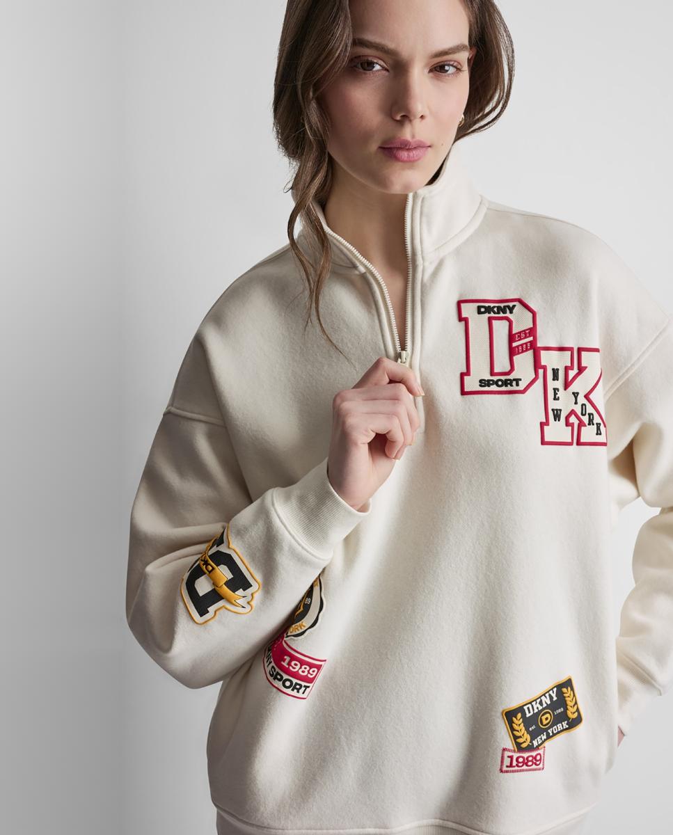 Sweatshirt Oversize Fit com Detalhe de Remendos Creme-4