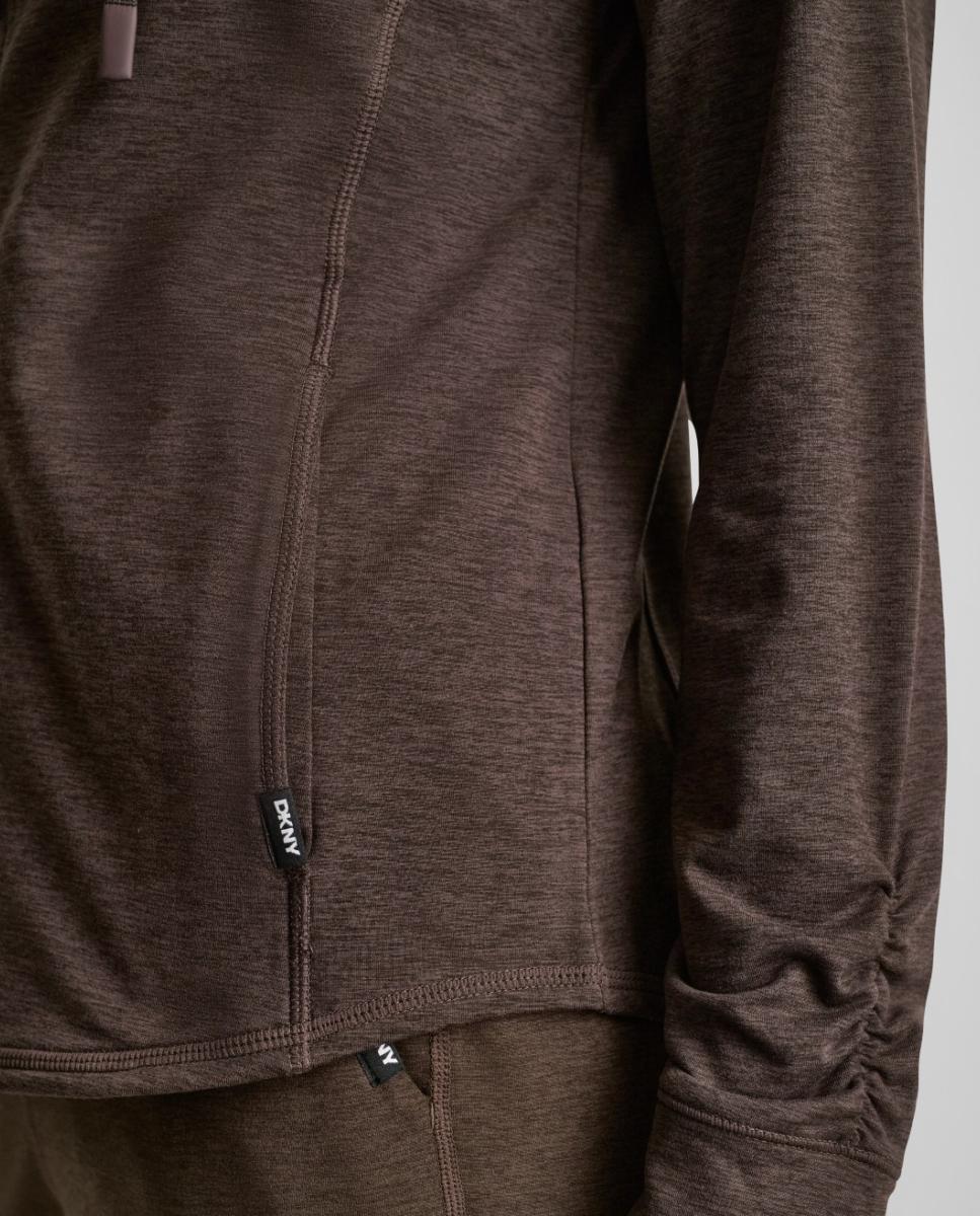 Sweatshirt com Fecho de Correr e Capuz Castanho-escuro-3
