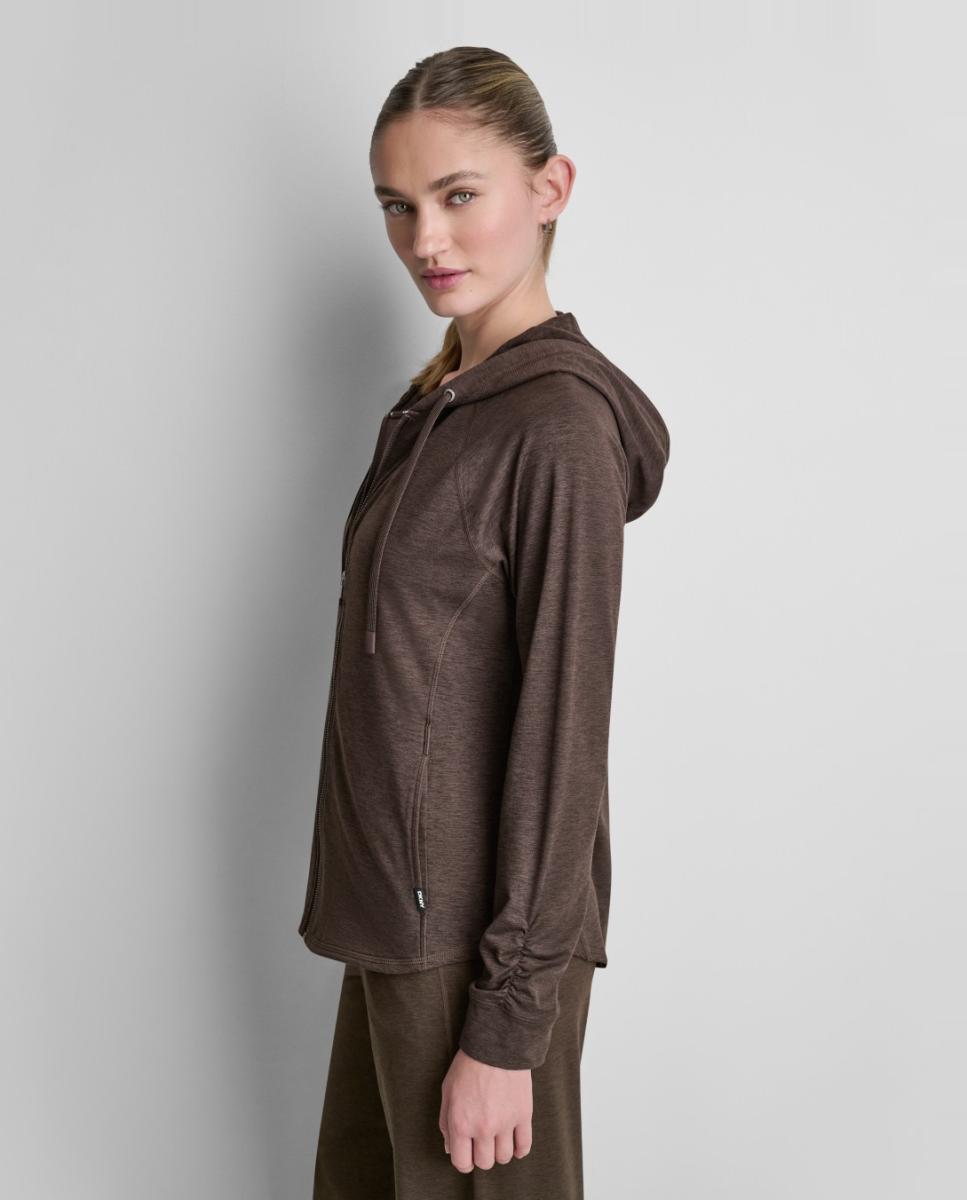 Sweatshirt com Fecho de Correr e Capuz Castanho-escuro-5