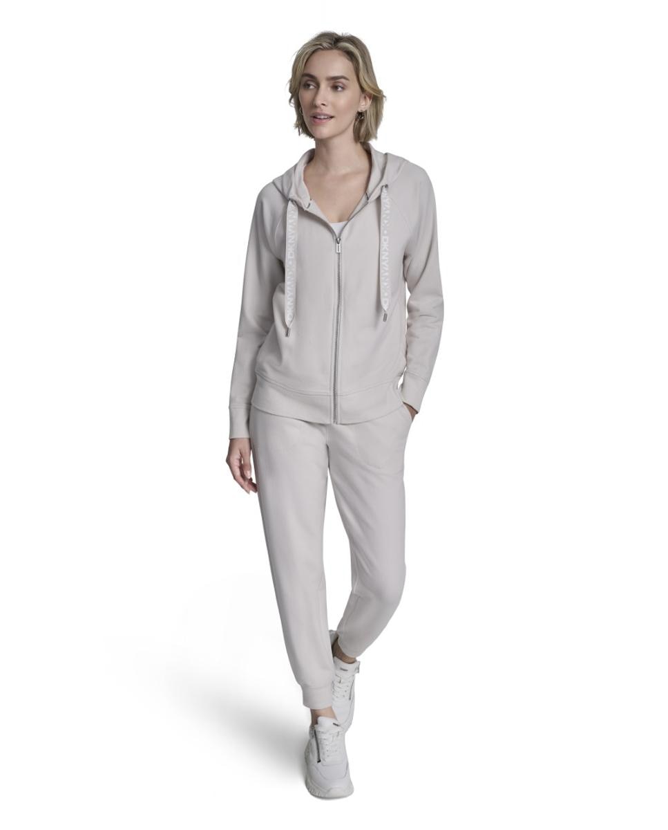 Sweatshirt com Fecho de Correr e Capuz Bege-3