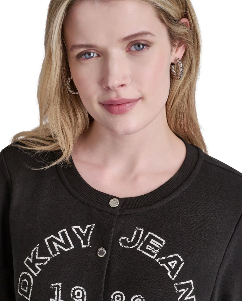 Sweatshirt Tipo Casaco com Fecho de Botões e Detalhe de Logótipo Impresso Preto-3