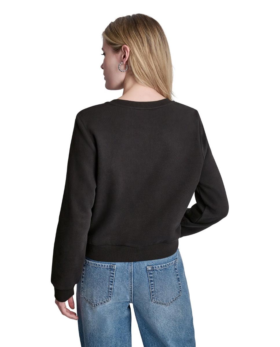 Sweatshirt Tipo Casaco com Fecho de Botões e Detalhe de Logótipo Impresso Preto-4