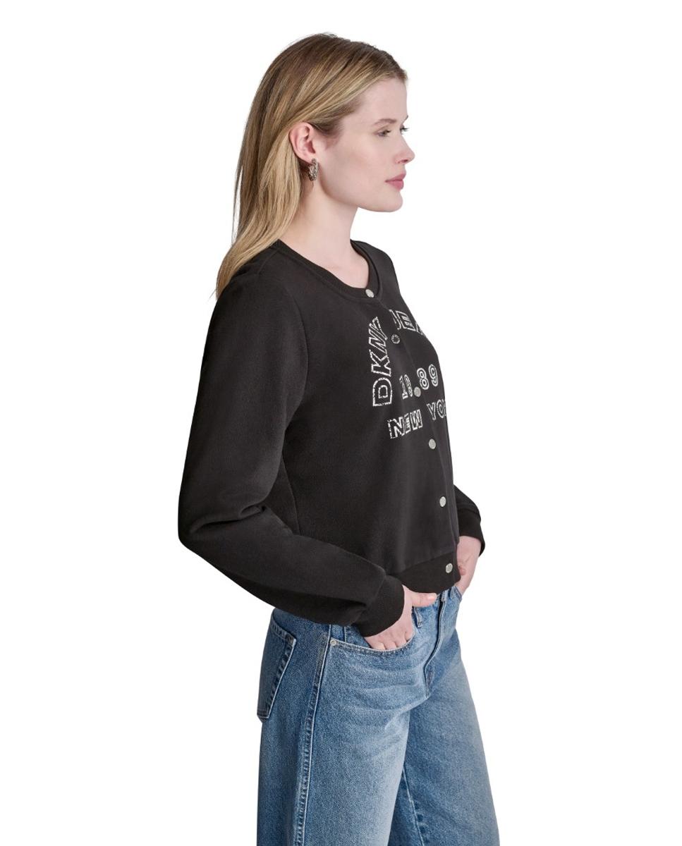 Sweatshirt Tipo Casaco com Fecho de Botões e Detalhe de Logótipo Impresso Preto-5