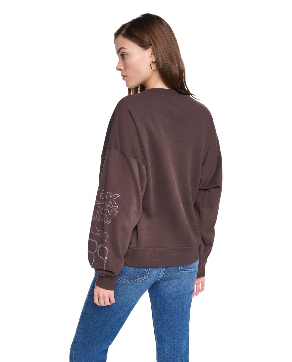 Sweatshirt de Decote Redondo com Detalhe de Grafitti de Brilhantes Castanho-escuro-3