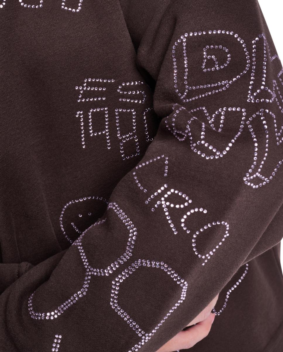 Sweatshirt de Decote Redondo com Detalhe de Grafitti de Brilhantes Castanho-escuro-5