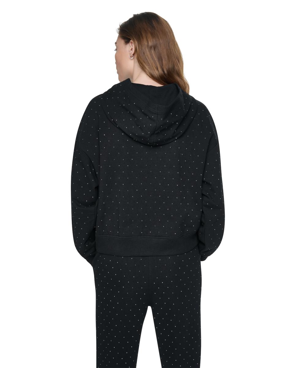 Sweatshirt com Capuz e Trabalho de Brilhantes Preto-2