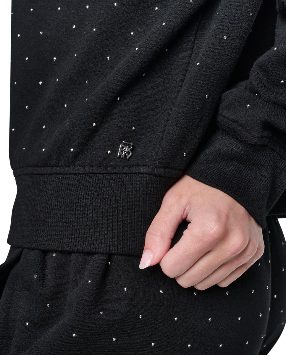 Sweatshirt com Capuz e Trabalho de Brilhantes Preto-3