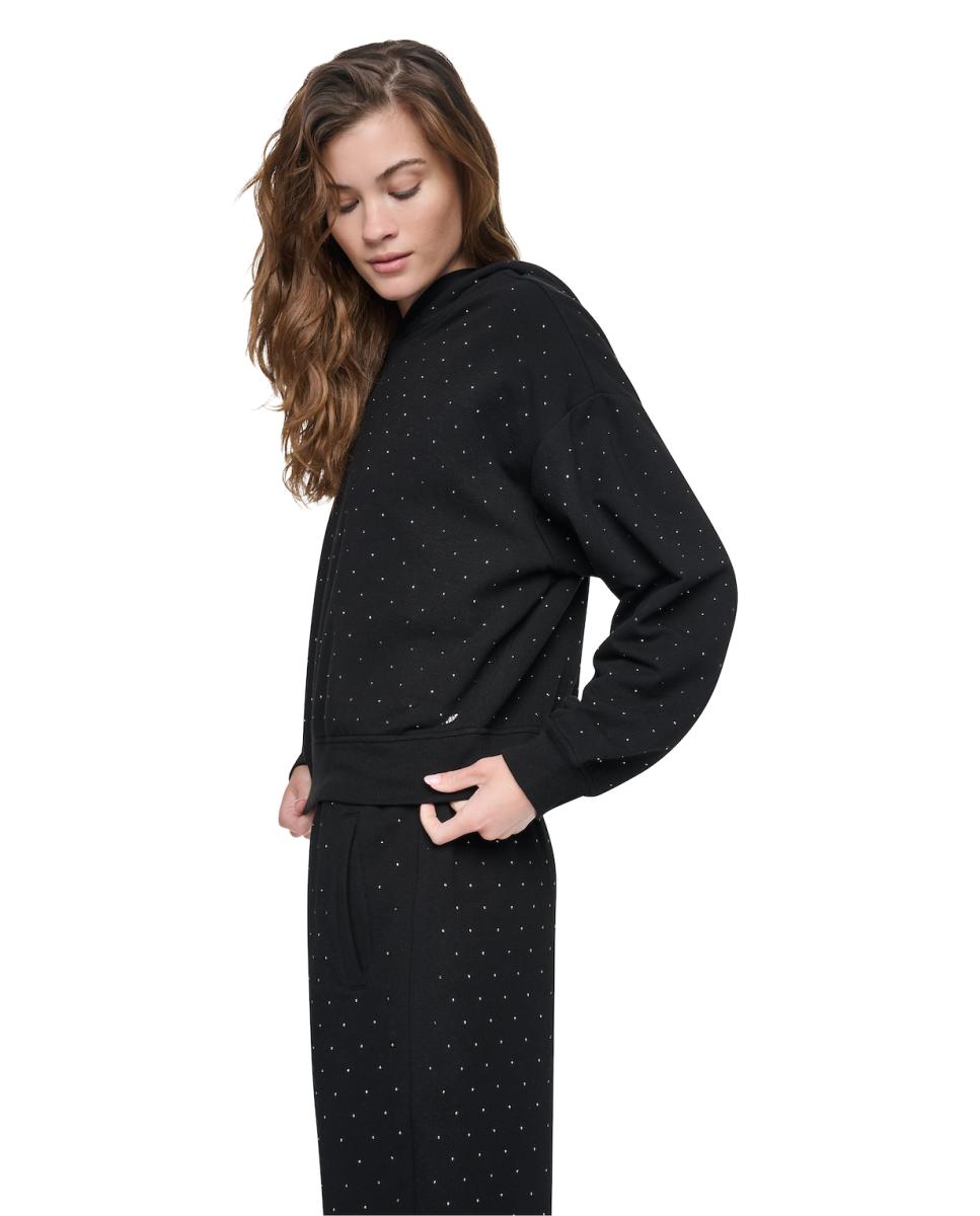 Sweatshirt com Capuz e Trabalho de Brilhantes Preto-4