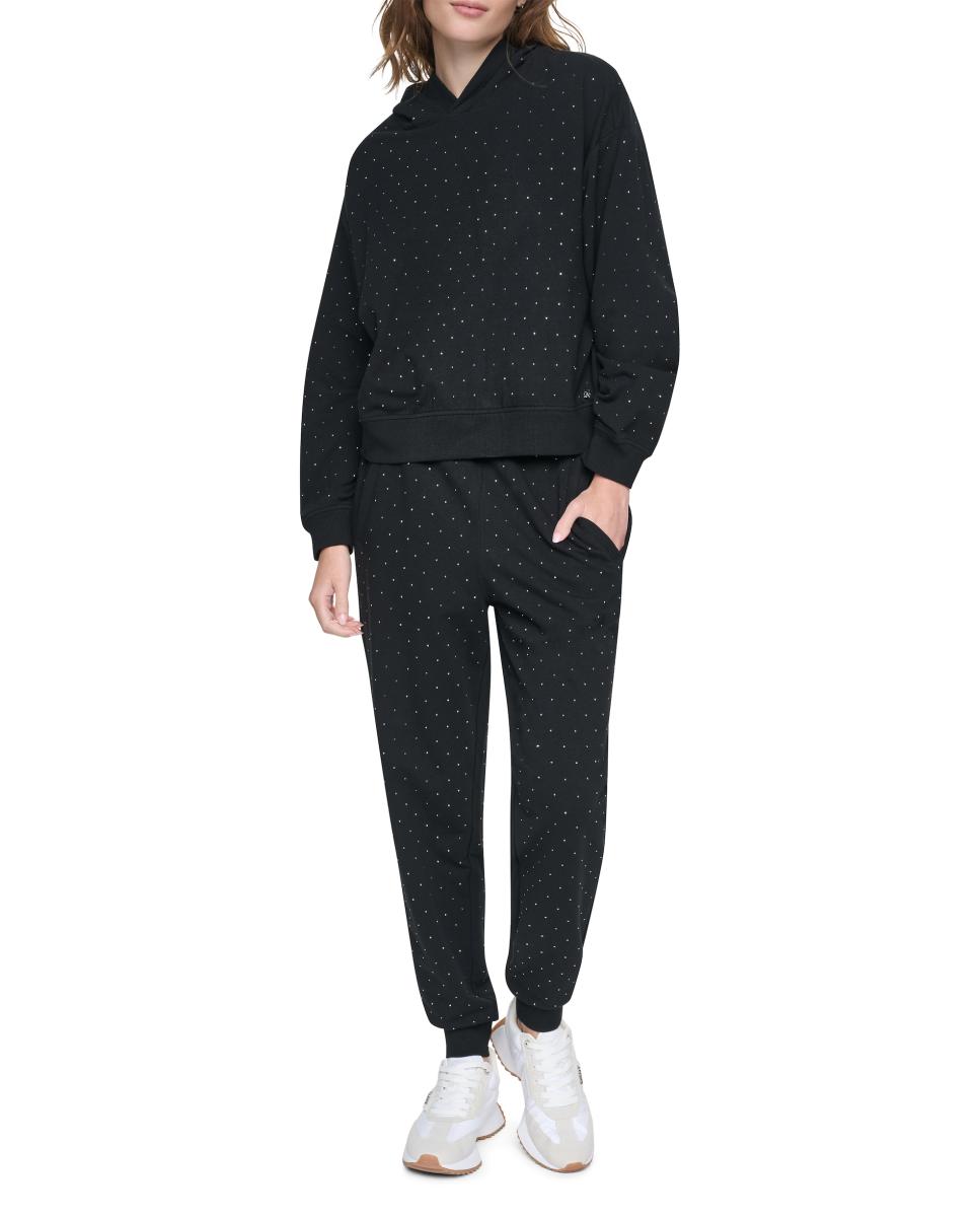 Sweatshirt com Capuz e Trabalho de Brilhantes Preto-5