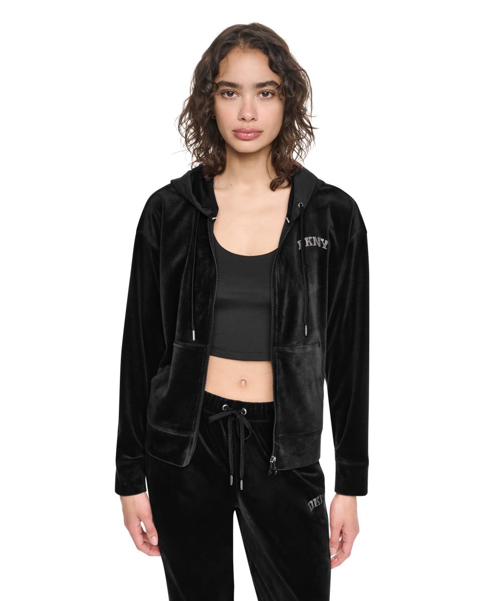 Imagem 0 de Sweatshirt com Fecho de Correr, Capuz, Bolsos à Frente e Detalhe do Logótipo de Brilhantes