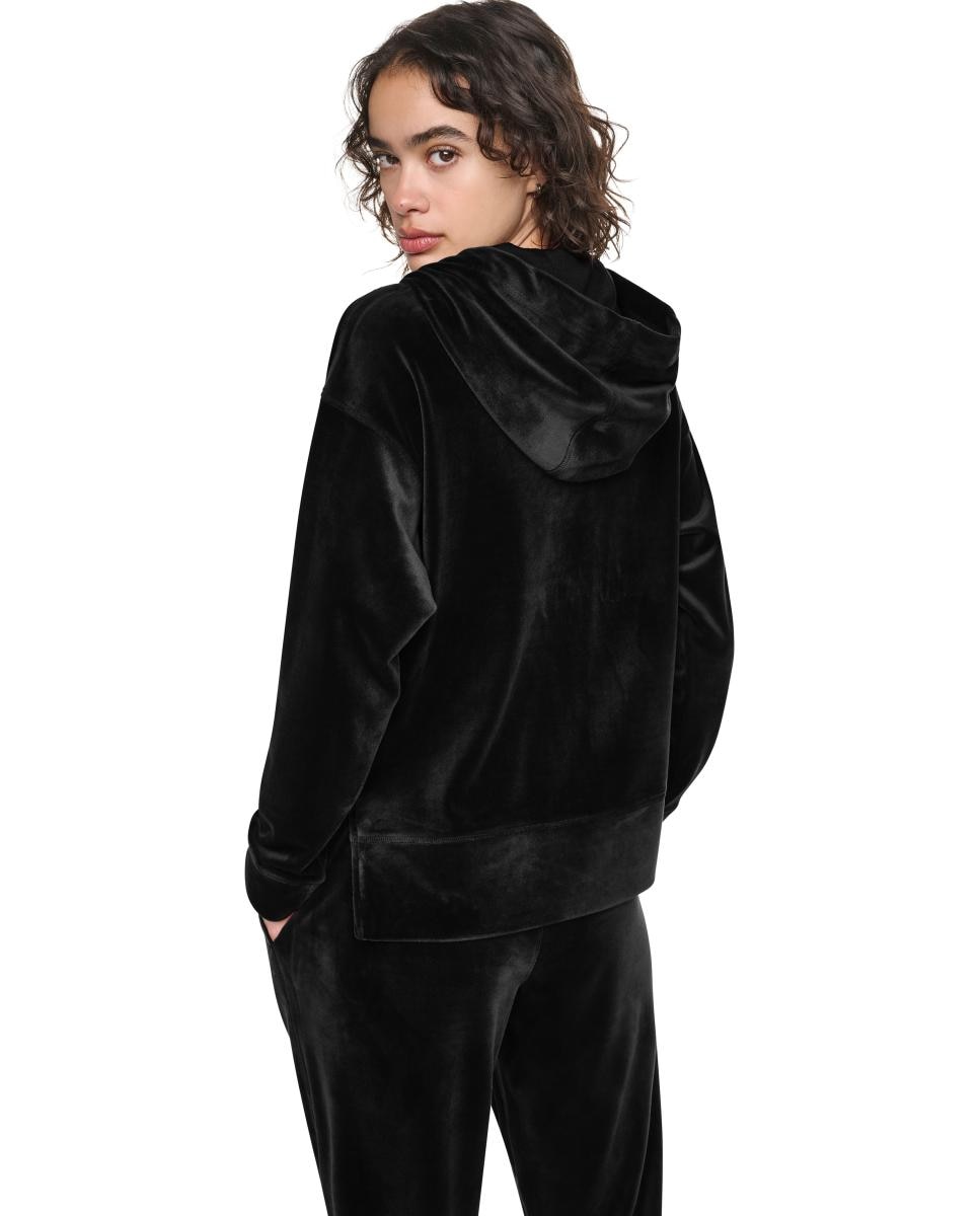 Sweatshirt com Fecho de Correr, Capuz, Bolsos à Frente e Detalhe do Logótipo de Brilhantes Preto-3