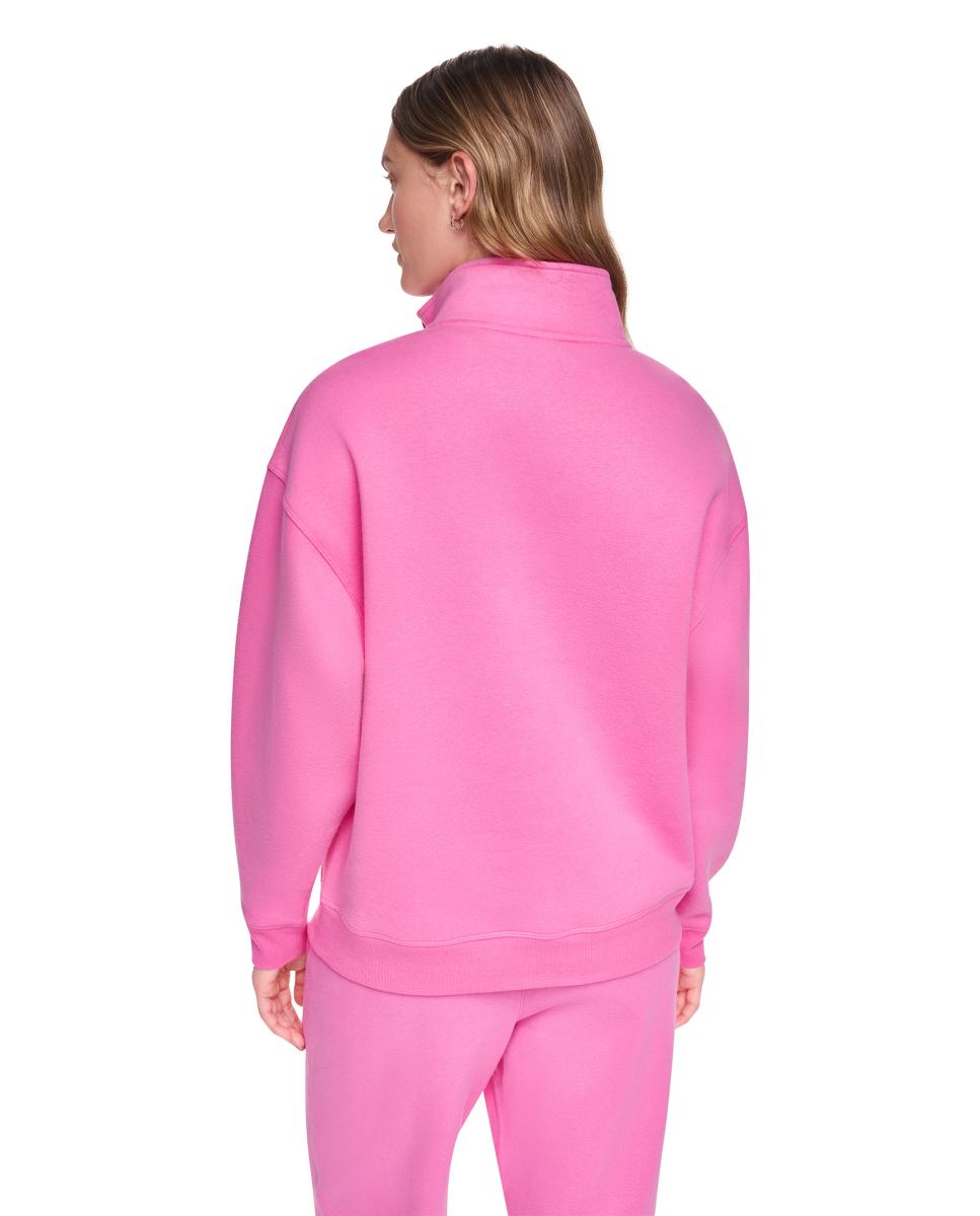 Sweatshirt de Gola Alta com Fecho de Correr Tipo Polo e Logótipo Metálico Rosa-3