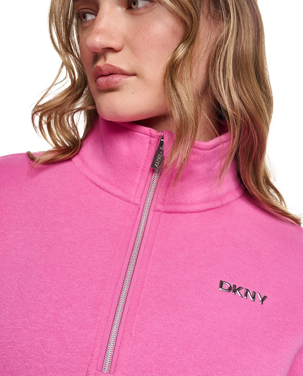 Sweatshirt de Gola Alta com Fecho de Correr Tipo Polo e Logótipo Metálico Rosa-4