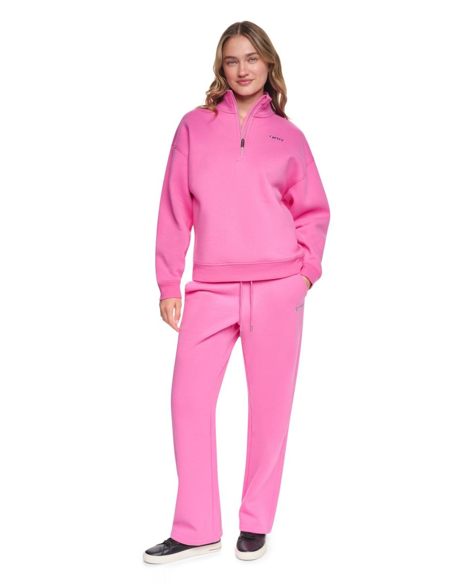 Sweatshirt de Gola Alta com Fecho de Correr Tipo Polo e Logótipo Metálico Rosa-5