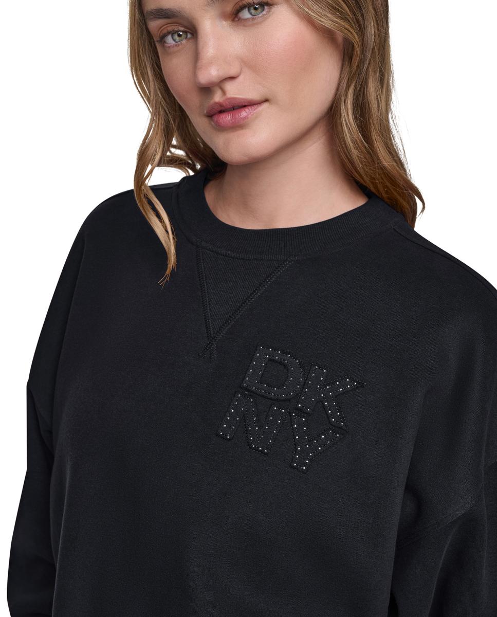 Sweatshirt de Manga Comprida e Decote Redondo com Detalhe de Logótipo Tipo Emblema Preto-4
