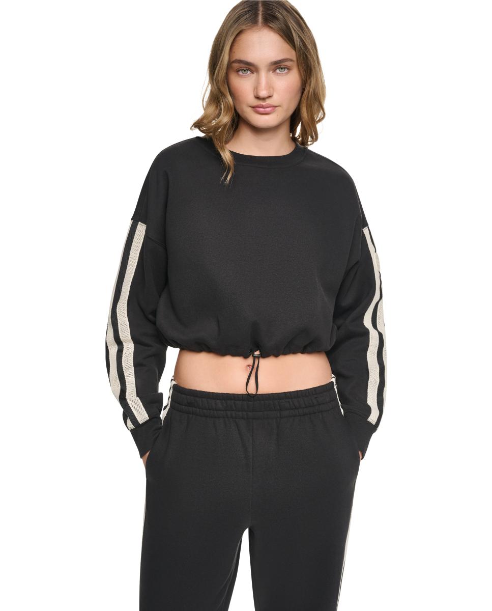 Imagem 0 de Sweatshirt Tipo Cropped com Decote Redondo, Cós Ajustável com Detalhe de Fita em Contraste nas Mangas