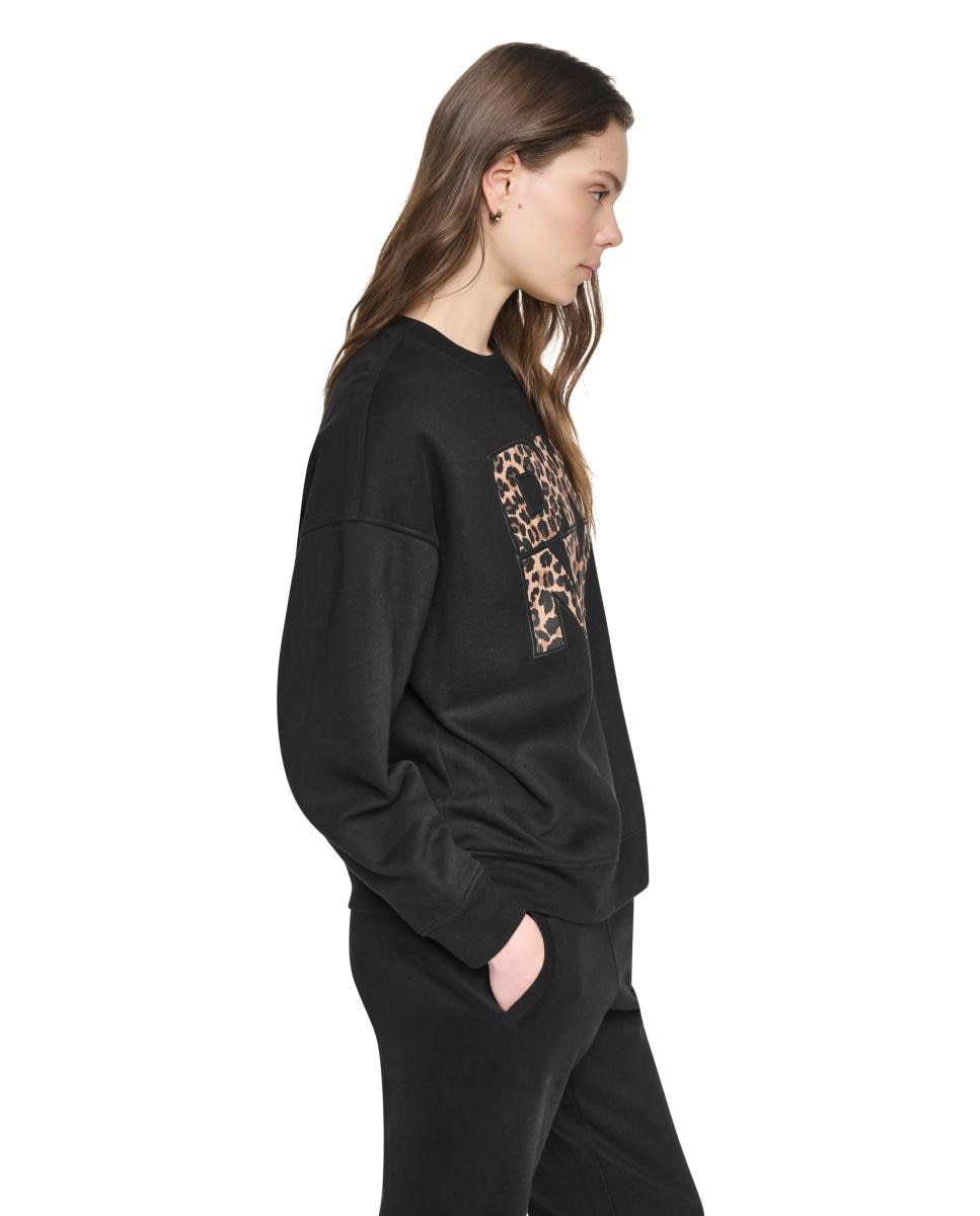 Sweatshirt de Decote Redondo com Logótipo de Animal Print Preto-2