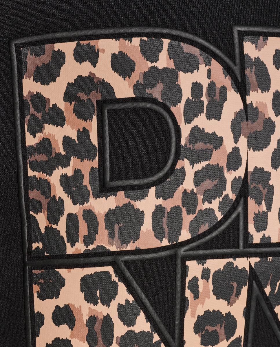 Sweatshirt de Decote Redondo com Logótipo de Animal Print Preto-4