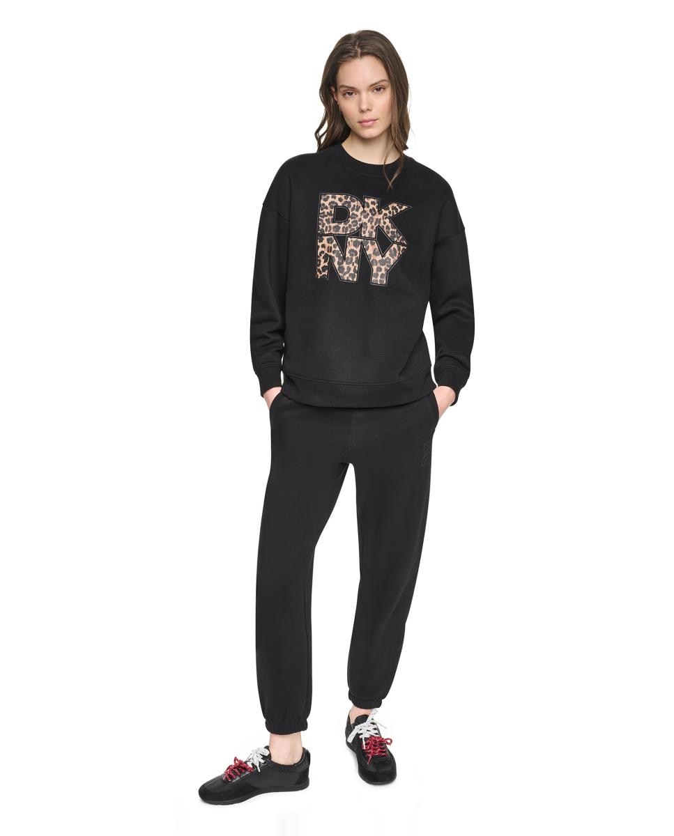 Sweatshirt de Decote Redondo com Logótipo de Animal Print Preto-5