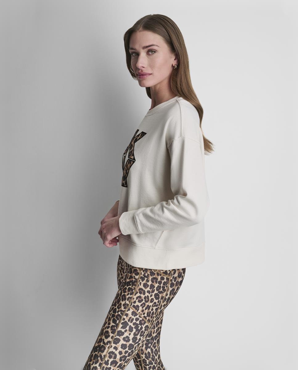 Sweatshirt com Logótipo de Animal Print Creme-5