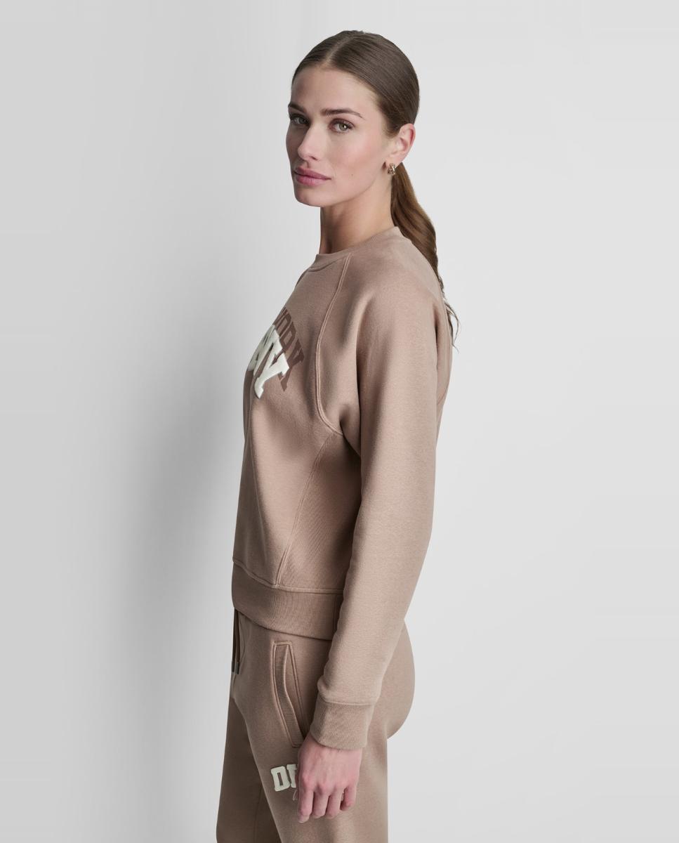 Sweatshirt com Detalhe de Logótipo no Peito Castanho-claro-5
