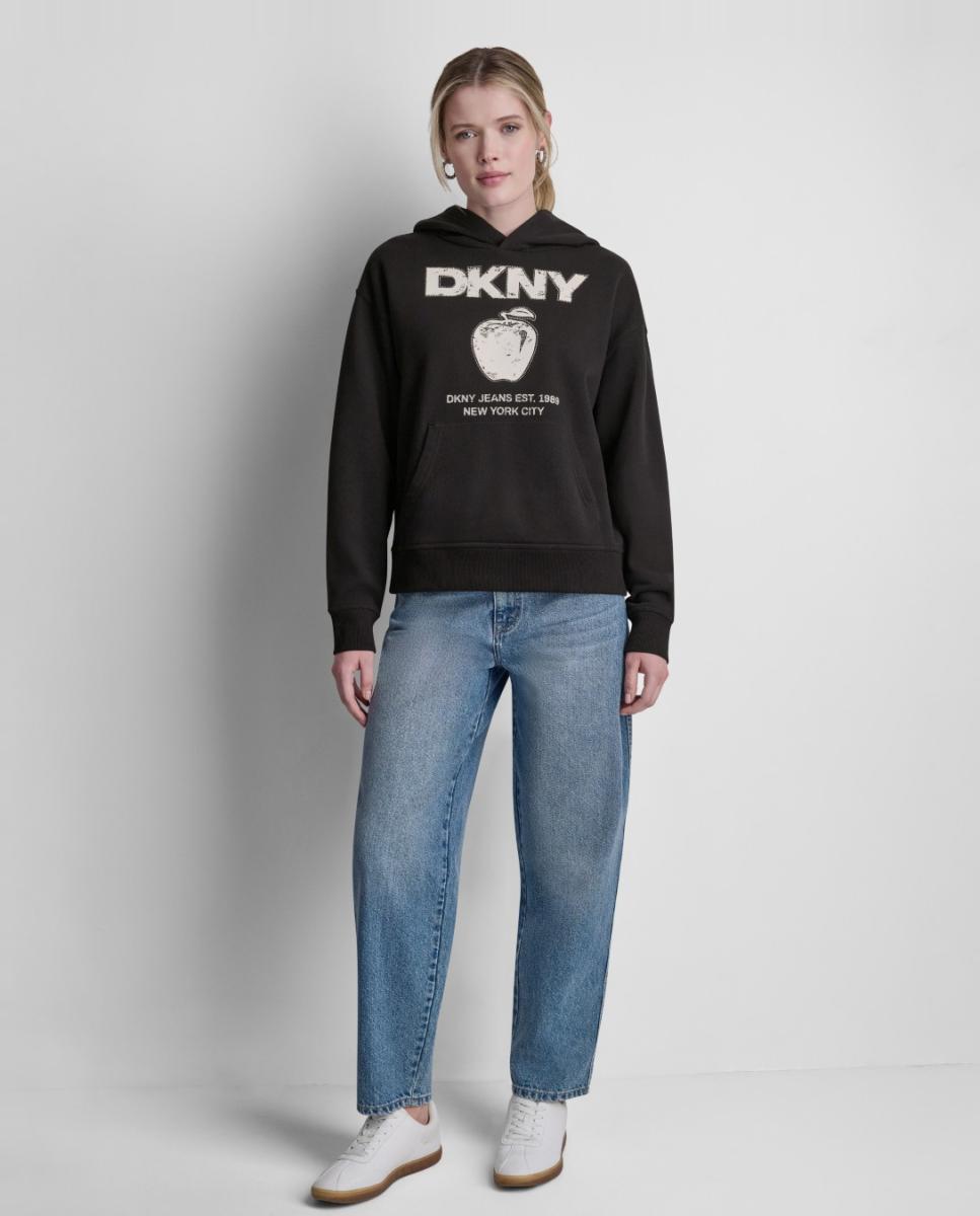 Sweatshirt com Capuz e Estampado Gráfico de Logótipo Preto-3