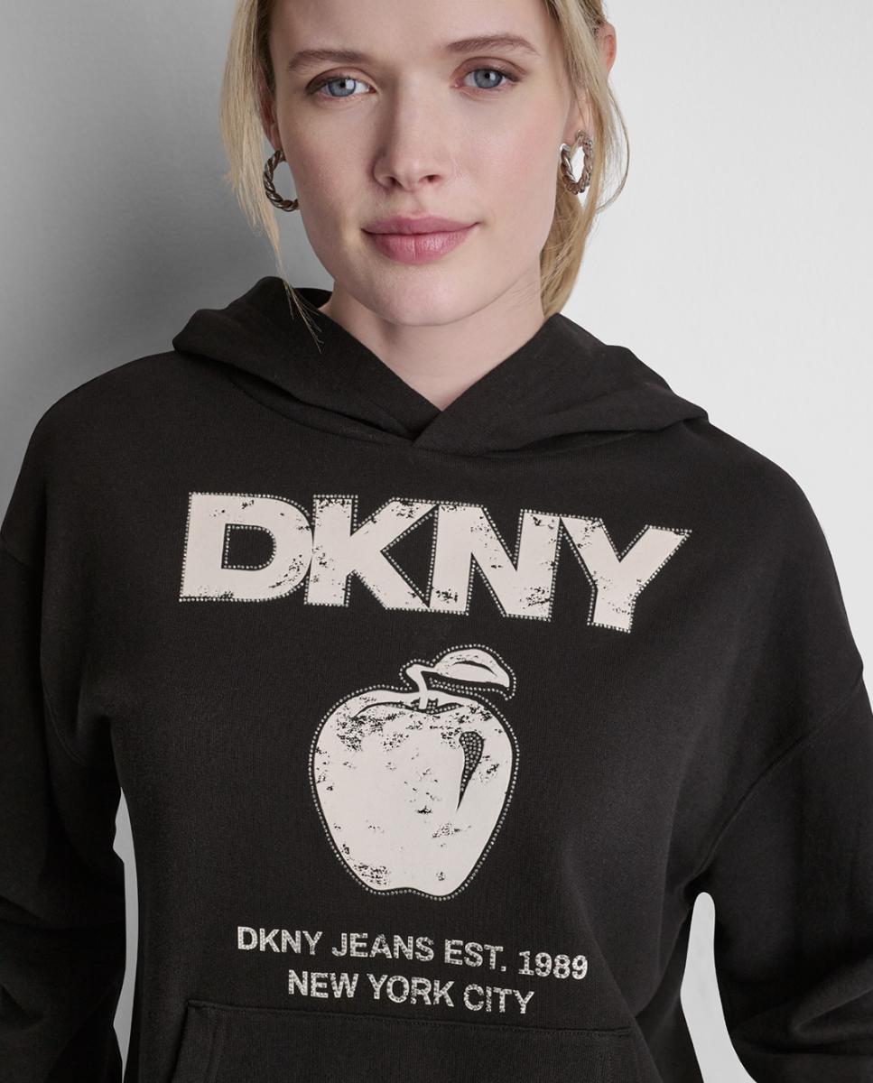 Sweatshirt com Capuz e Estampado Gráfico de Logótipo Preto-4