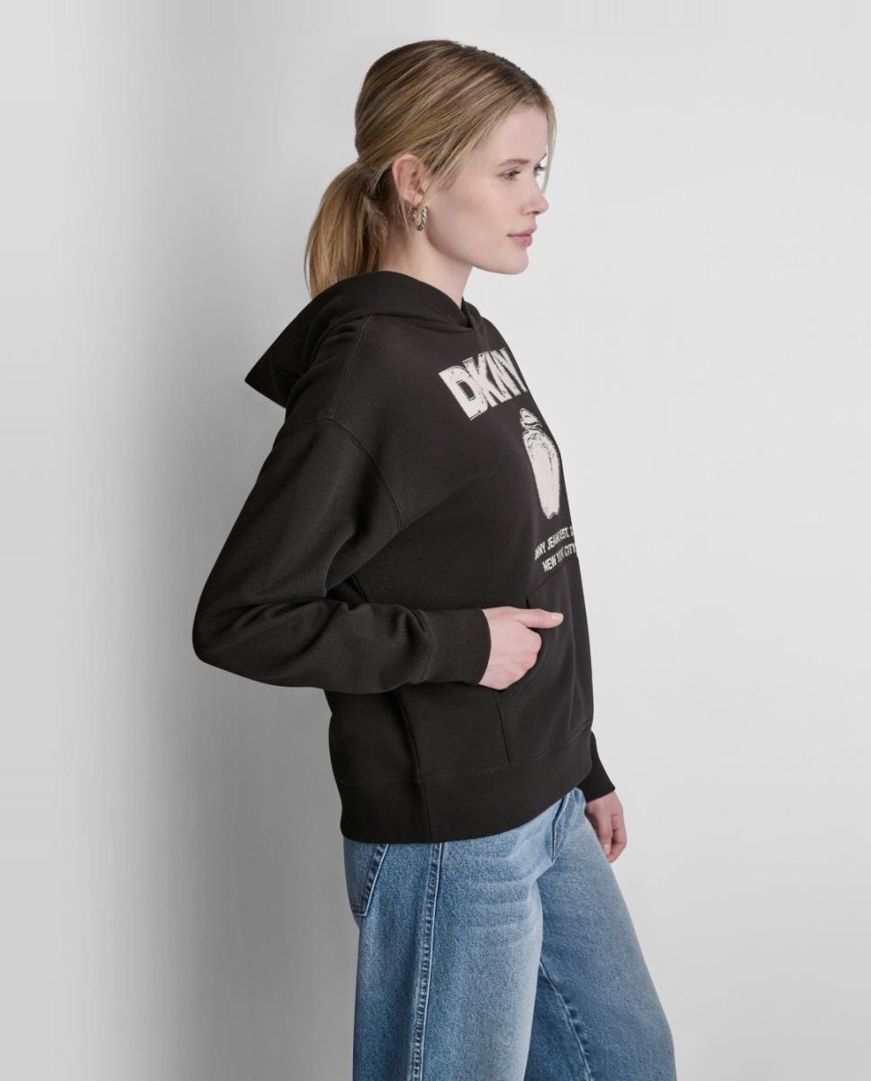 Sweatshirt com Capuz e Estampado Gráfico de Logótipo Preto-5