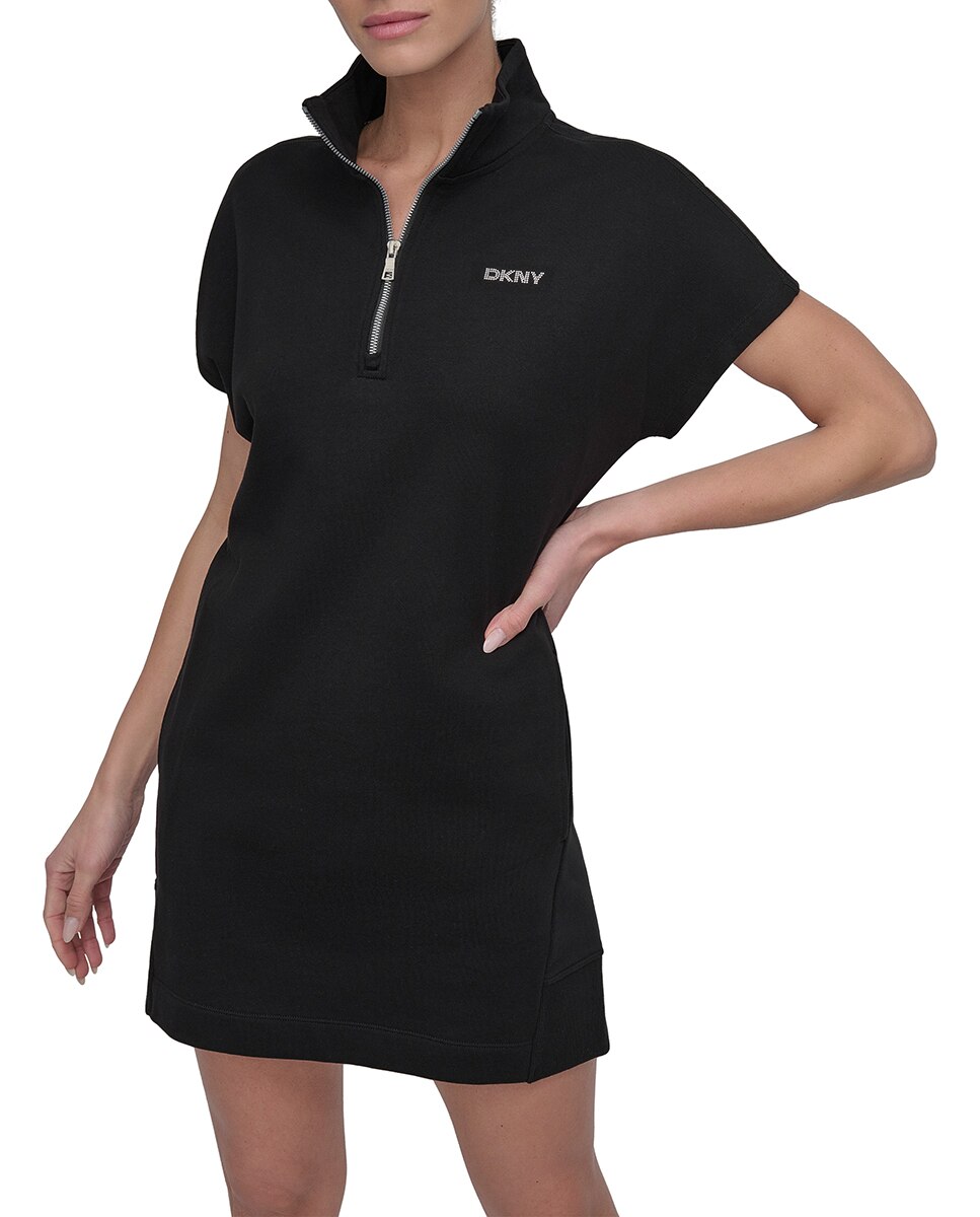 Vestido Curto Estilo Sweatshirt com Manga Curta Preto-2