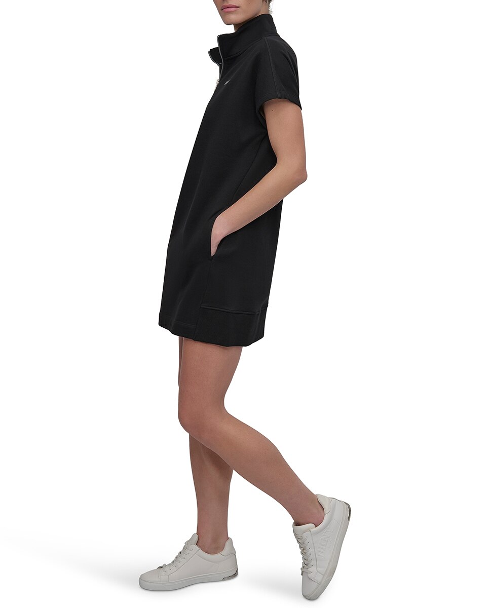 Vestido Curto Estilo Sweatshirt com Manga Curta Preto-3