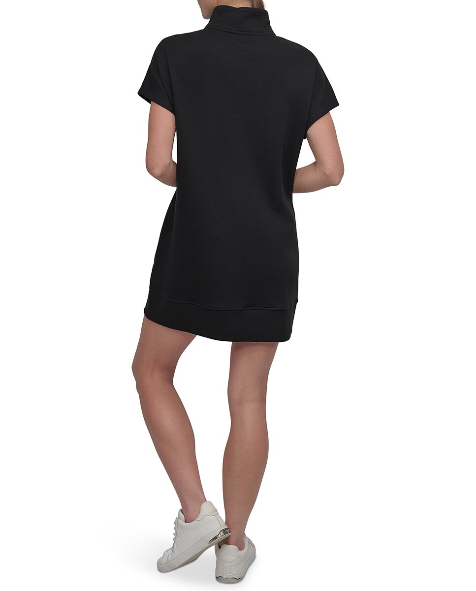Vestido Curto Estilo Sweatshirt com Manga Curta Preto-4