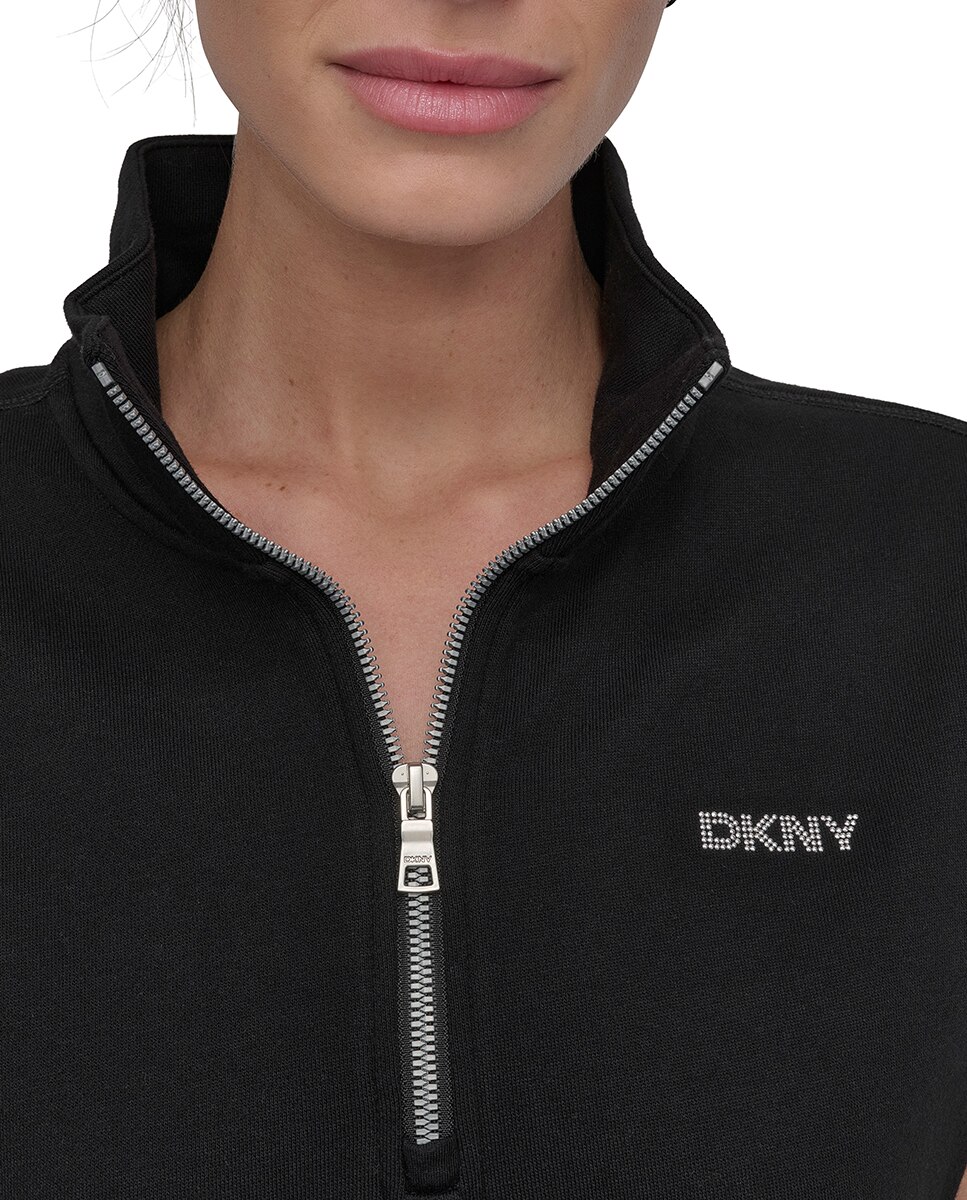 Vestido Curto Estilo Sweatshirt com Manga Curta Preto-5