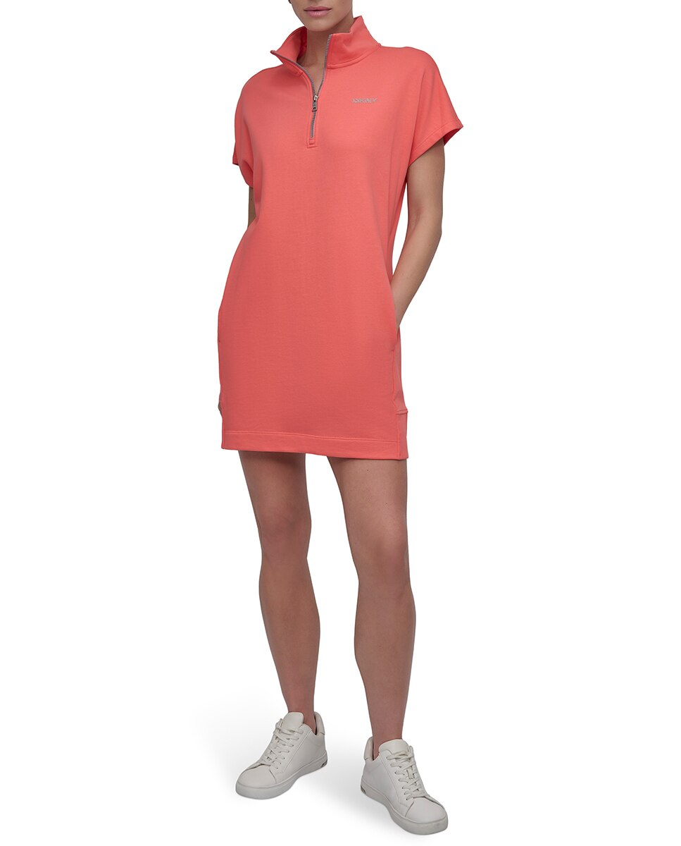 Vestido Curto Estilo Sweatshirt com Manga Curta Coral-1