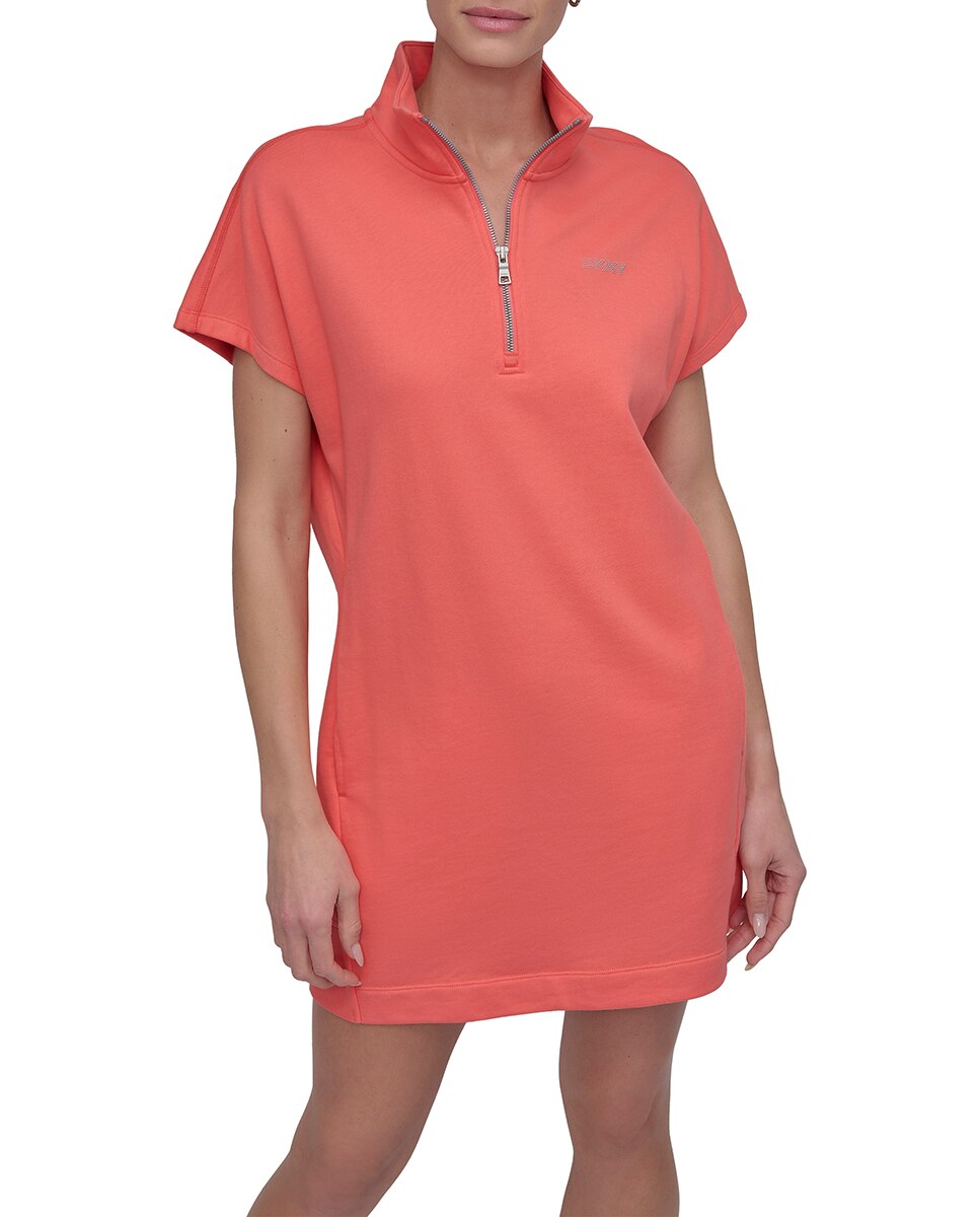 Vestido Curto Estilo Sweatshirt com Manga Curta Coral-2