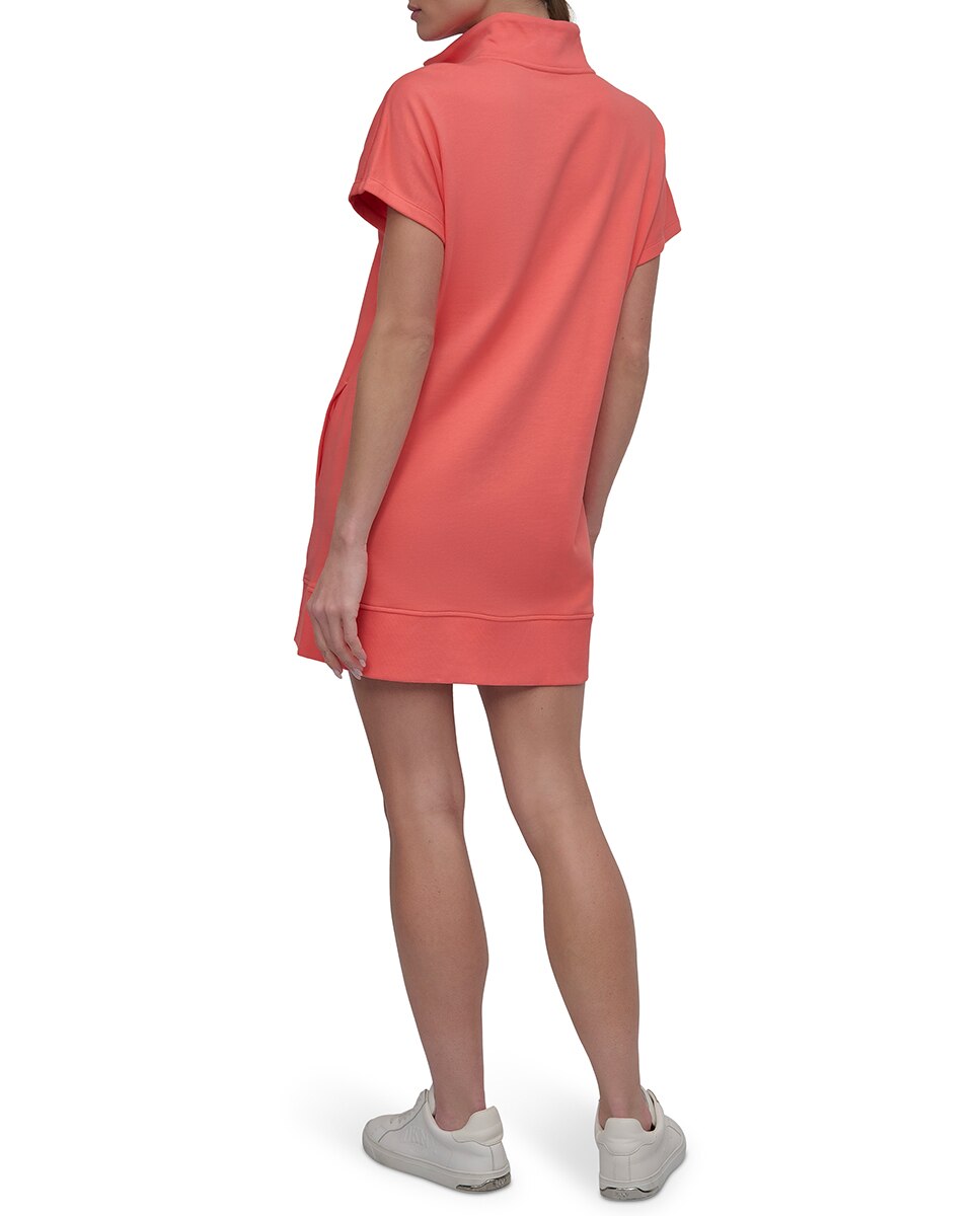 Vestido Curto Estilo Sweatshirt com Manga Curta Coral-4