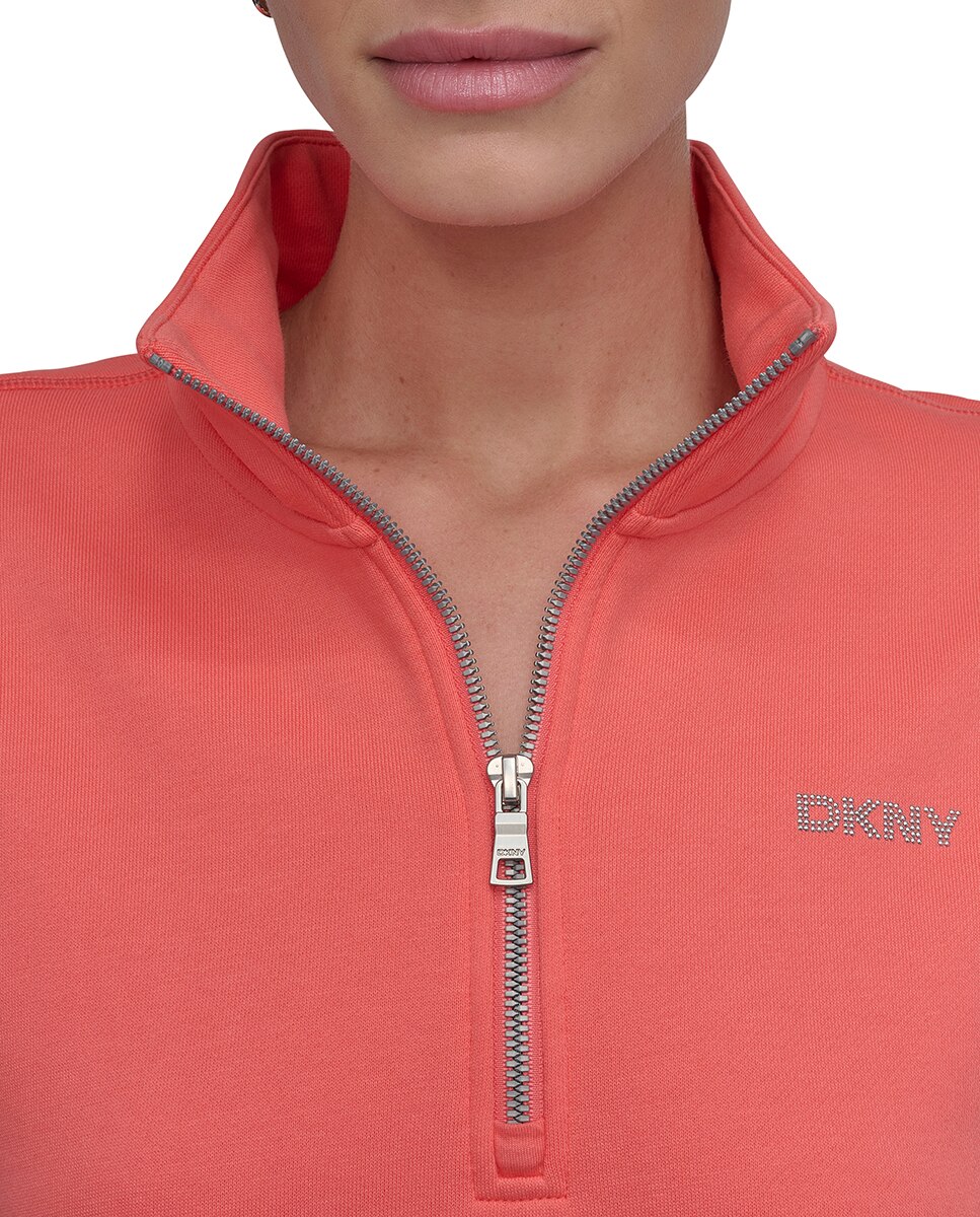 Vestido Curto Estilo Sweatshirt com Manga Curta Coral-5