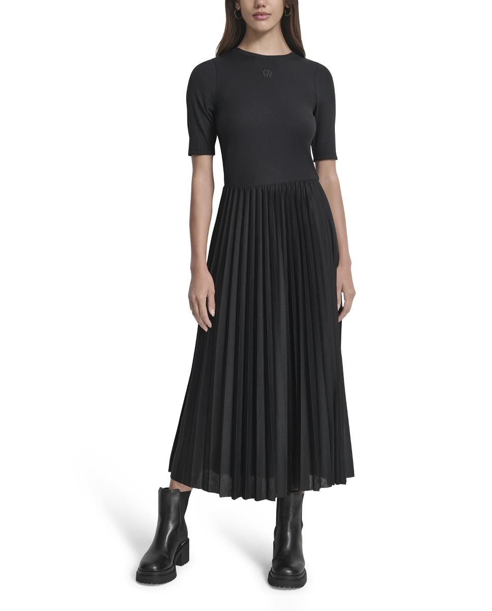 Imagem 0 de Vestido Midi Plissado com Manga 3/4