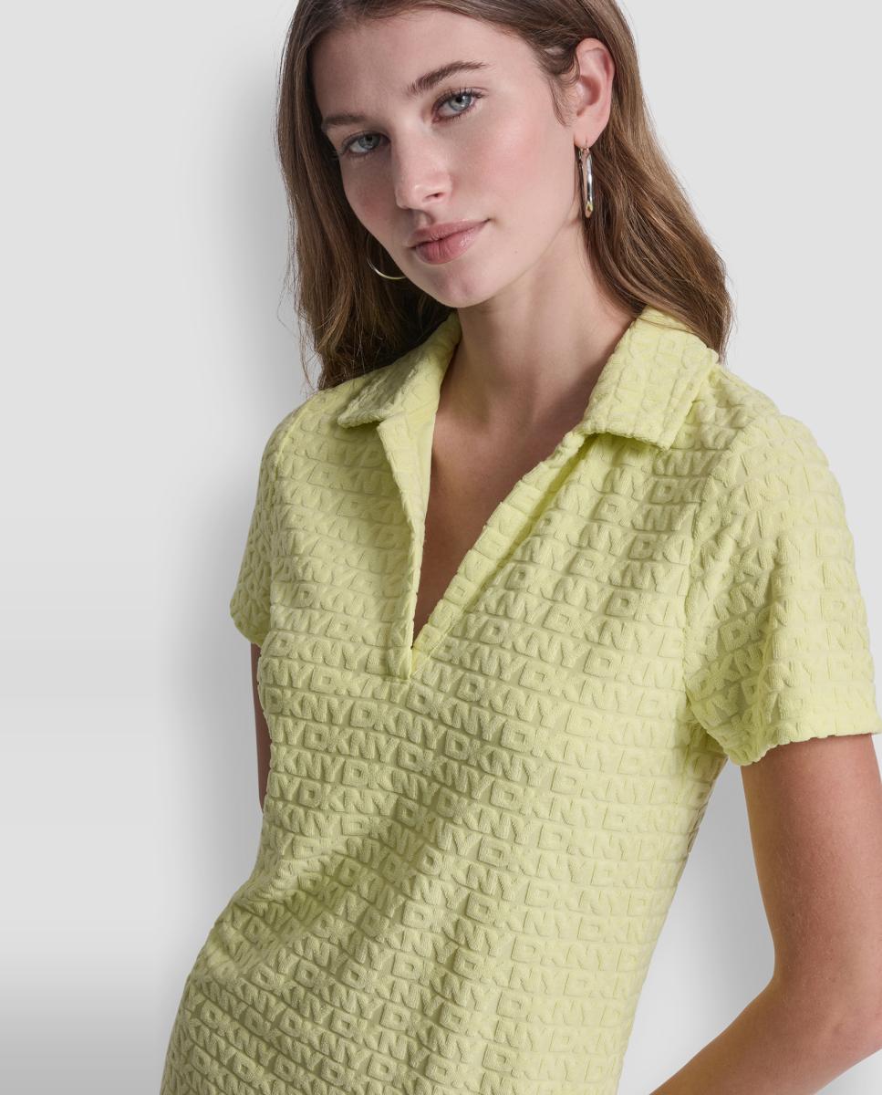 Vestido curto com decote em bico Amarelo-4