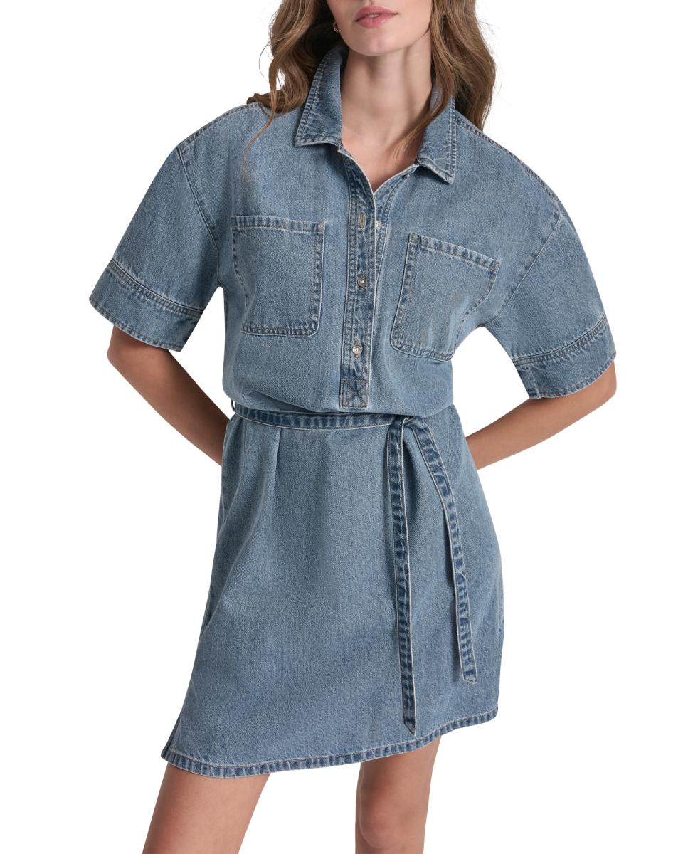 Vestido Curto de Ganga Azul-3