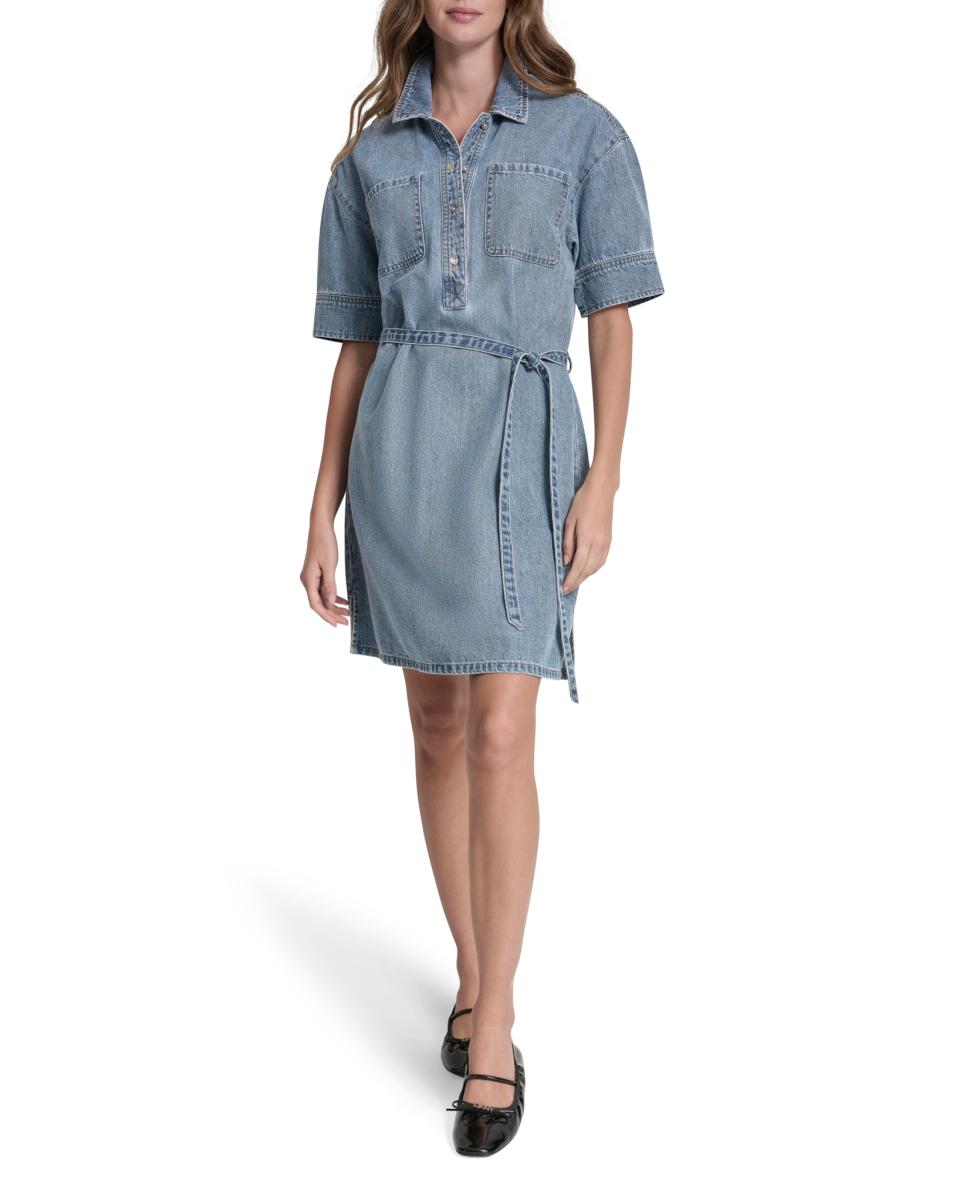 Vestido Curto de Ganga Azul-5