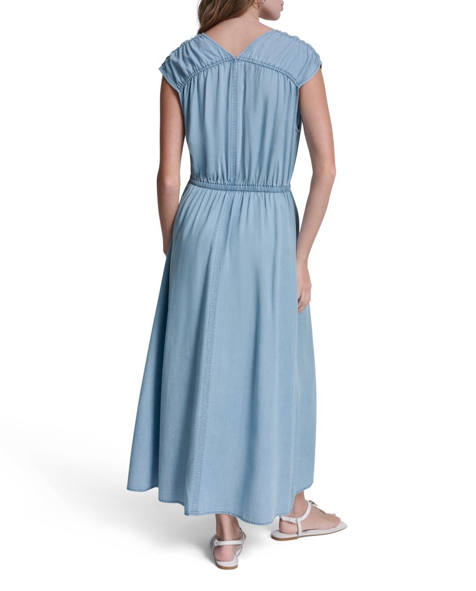 Vestido Comprido de Ganga Azul-claro-2