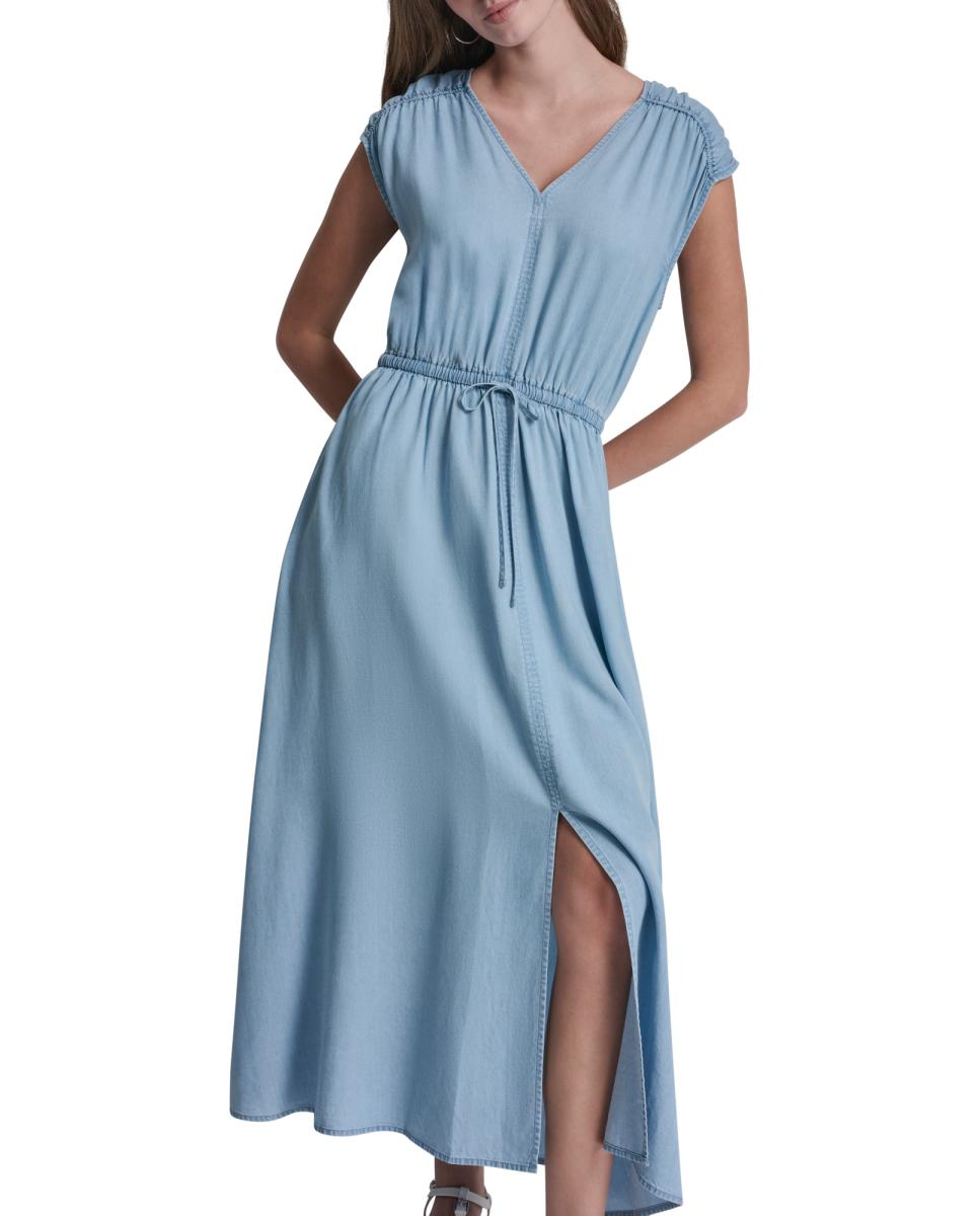 Vestido Comprido de Ganga Azul-claro-3