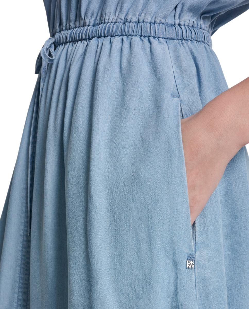 Vestido Comprido de Ganga Azul-claro-4