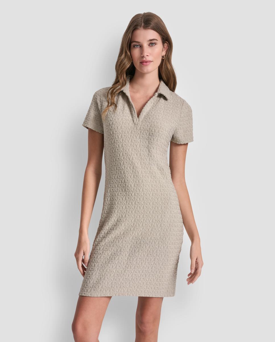 Vestido curto com decote em bico Bege-3