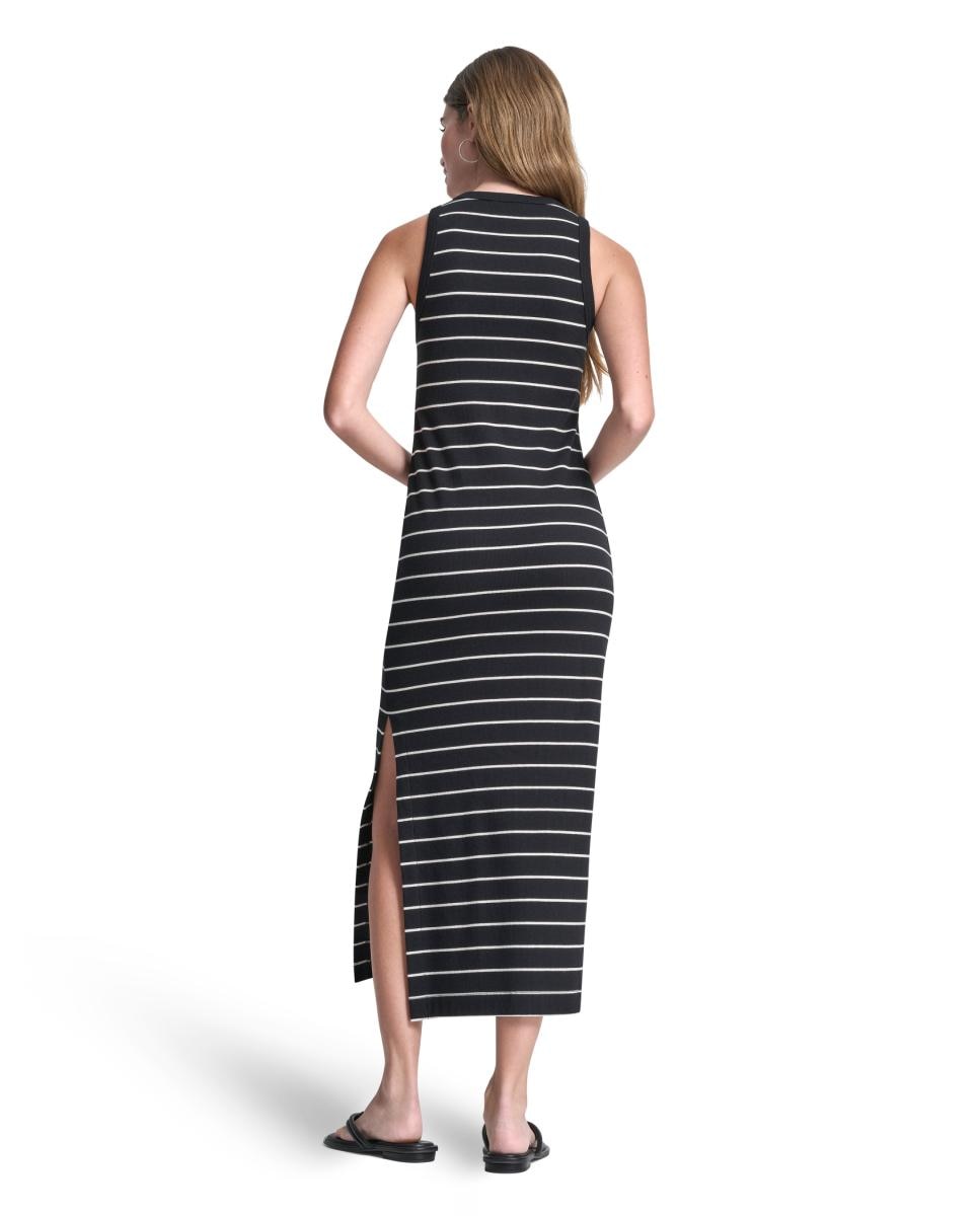 Vestido às riscas sem mangas Preto-2