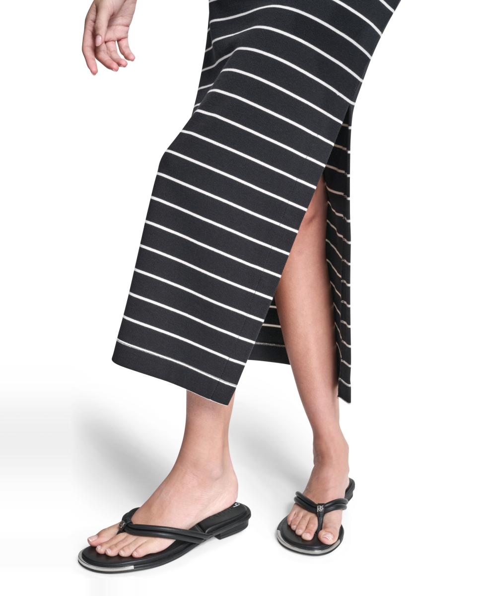 Vestido às riscas sem mangas Preto-4